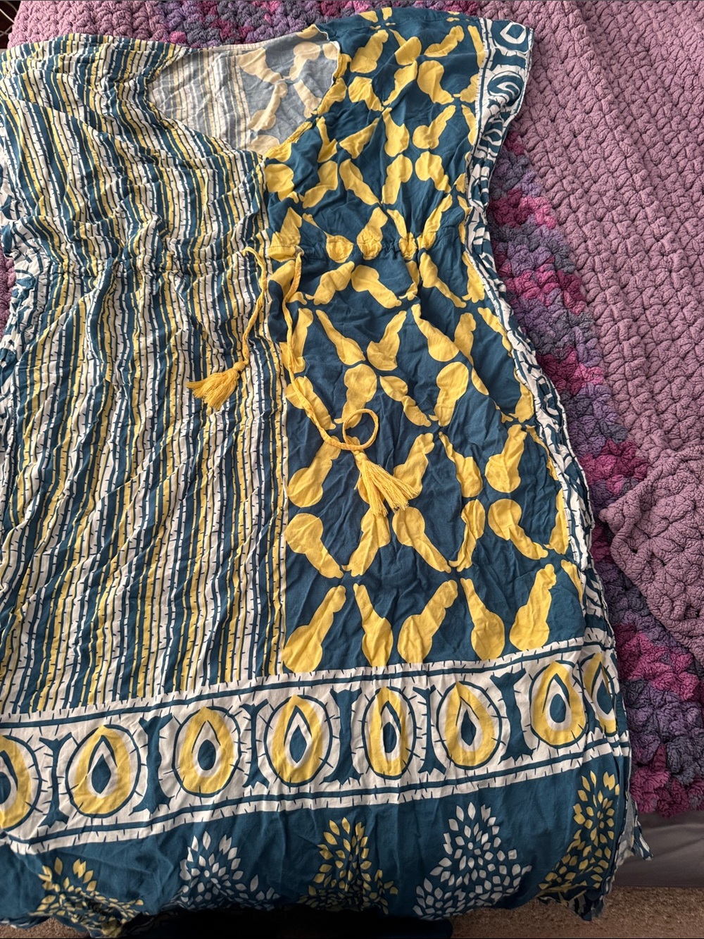 Boho Strapless Maxi Dress in Teal and Mustard